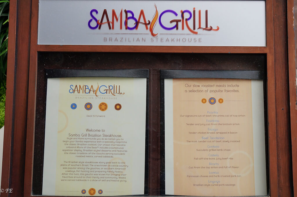 Allure of the Seas Samba grill menu