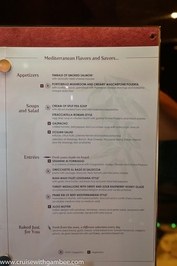 MSC Cruises Divina Menus cruise with gambee