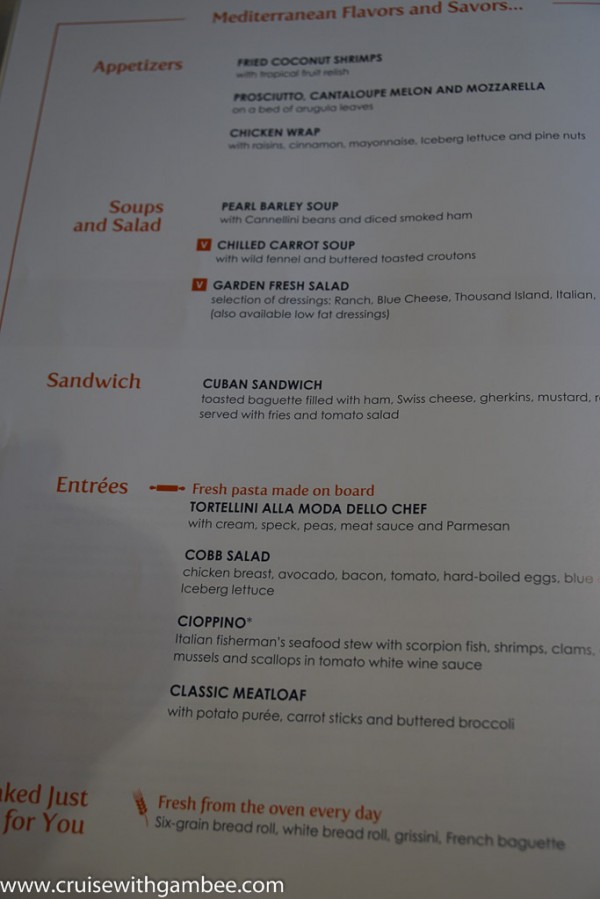 MSC Cruises Divina Menus cruise with gambee