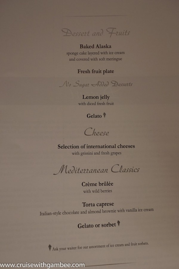 MSC Cruises Divina Menus cruise with gambee