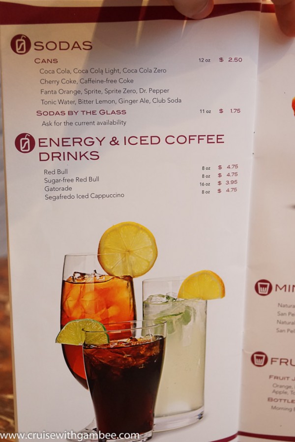 MSC Cruises Drink lists with prices. cruise with gambee