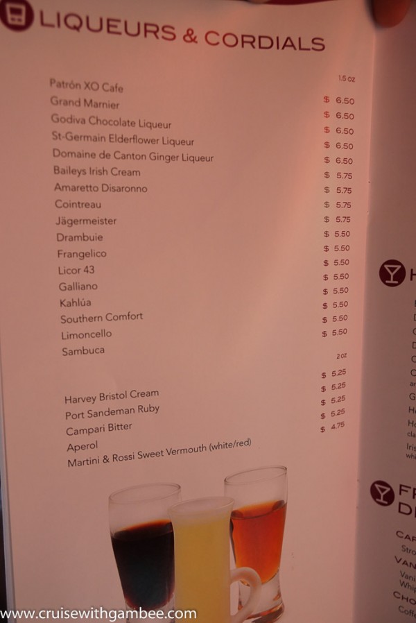 MSC Cruises Drink lists with prices. cruise with gambee