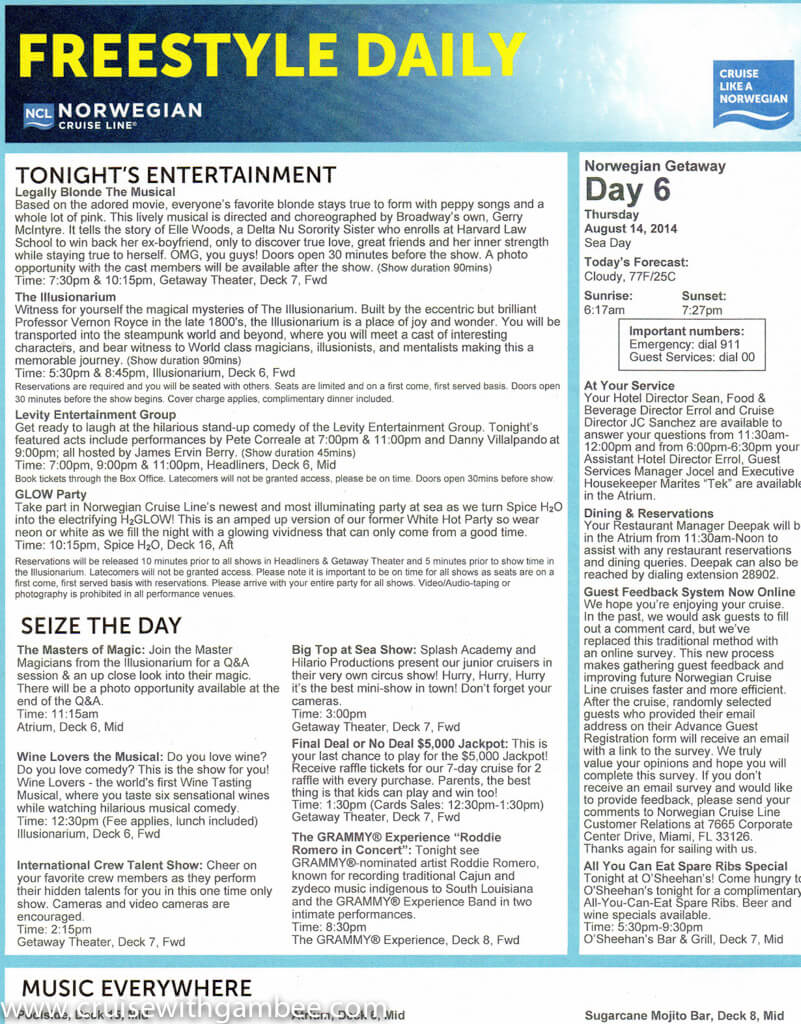 Norwegian Getaway Freestyle Daily cruise with gambee