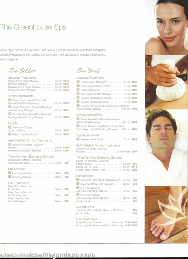 (HAL) Holland America Spa Products and Prices cruise with gambee