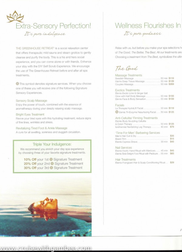 (HAL) Holland America Spa Products and Prices cruise with gambee