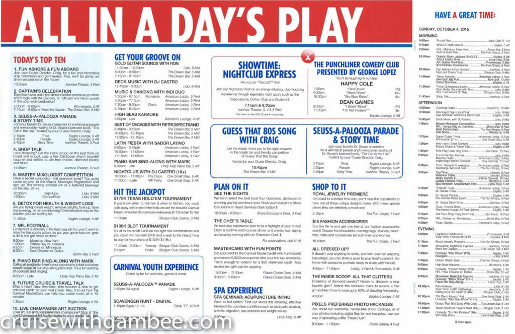 Carnival Valor Fun Times Western dailies cruise with gambee