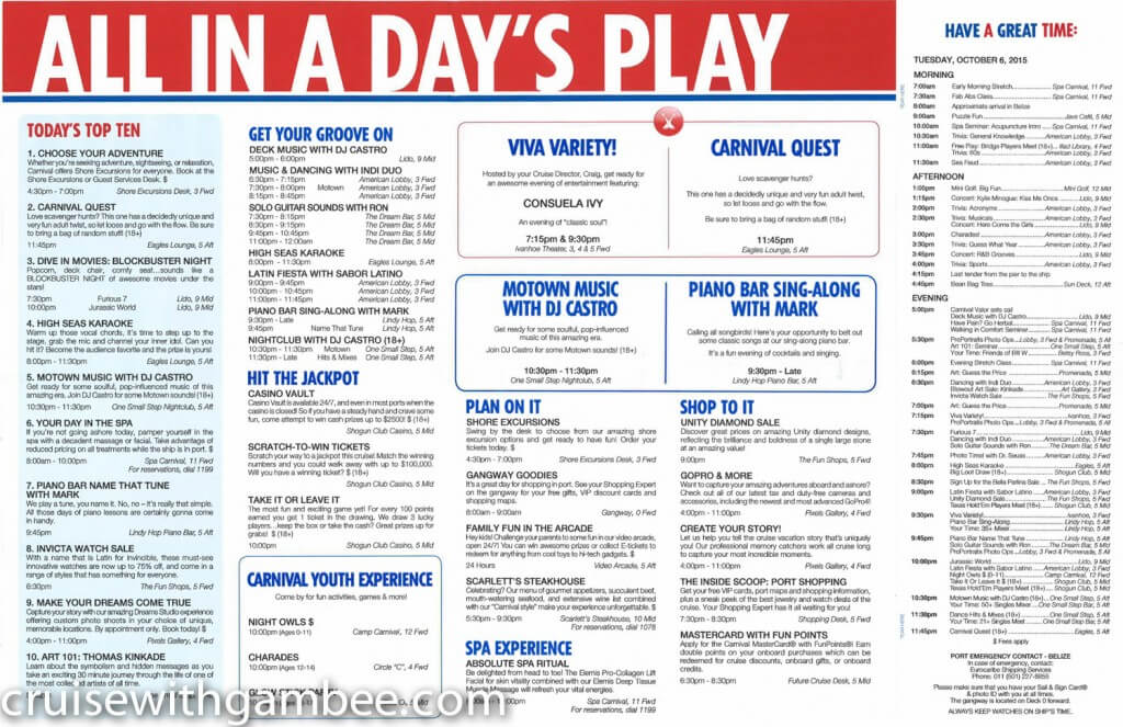 Carnival Valor Fun Times Western dailies cruise with gambee