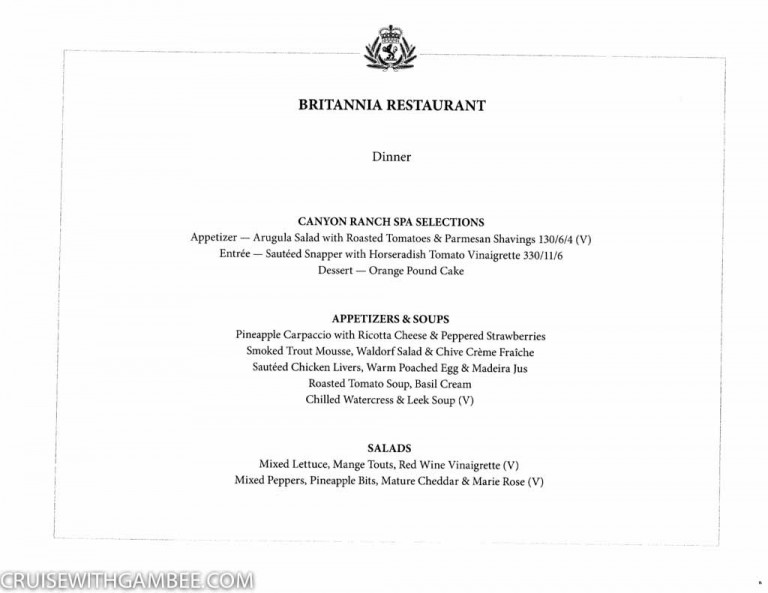 Curnard Queen Mary 2 Menus cruise with gambee