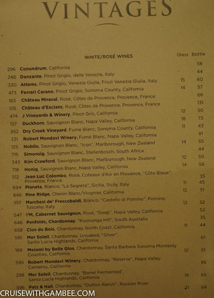 Royal Caribbean Drink Prices - Vintages wine list