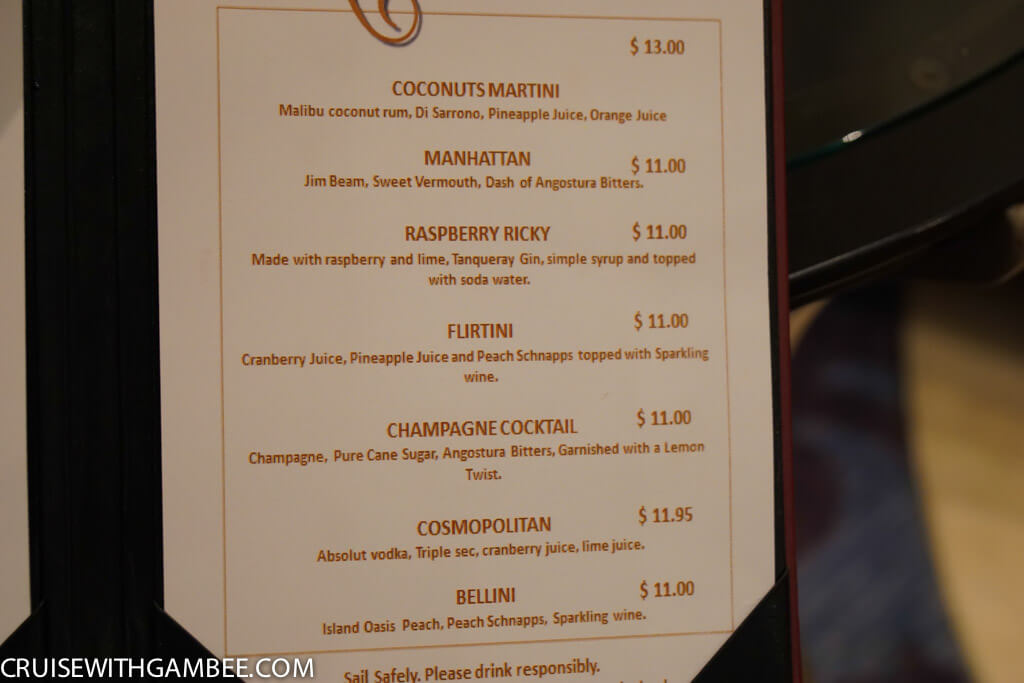 Royal Caribbean Drink Prices - Champagne bar menu