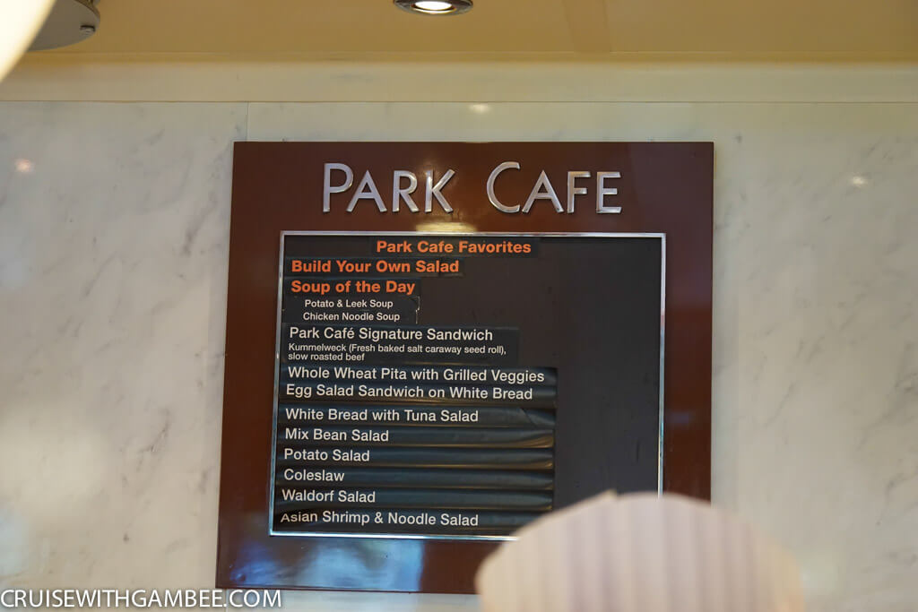 Royal Caribbean Park cafe menu