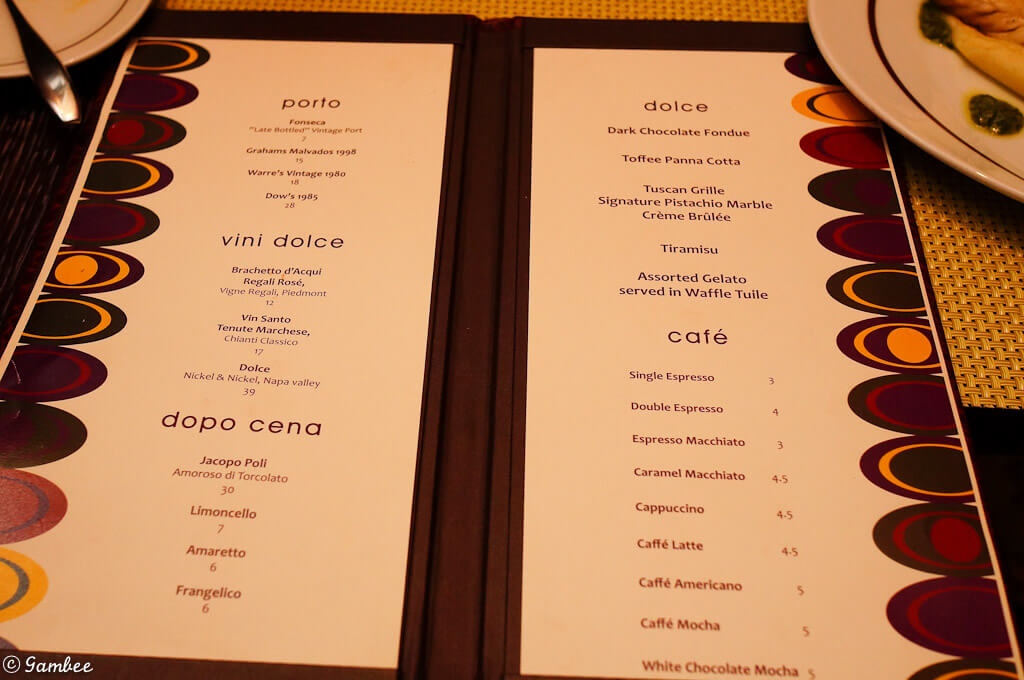 celebrity tuscan grille menu