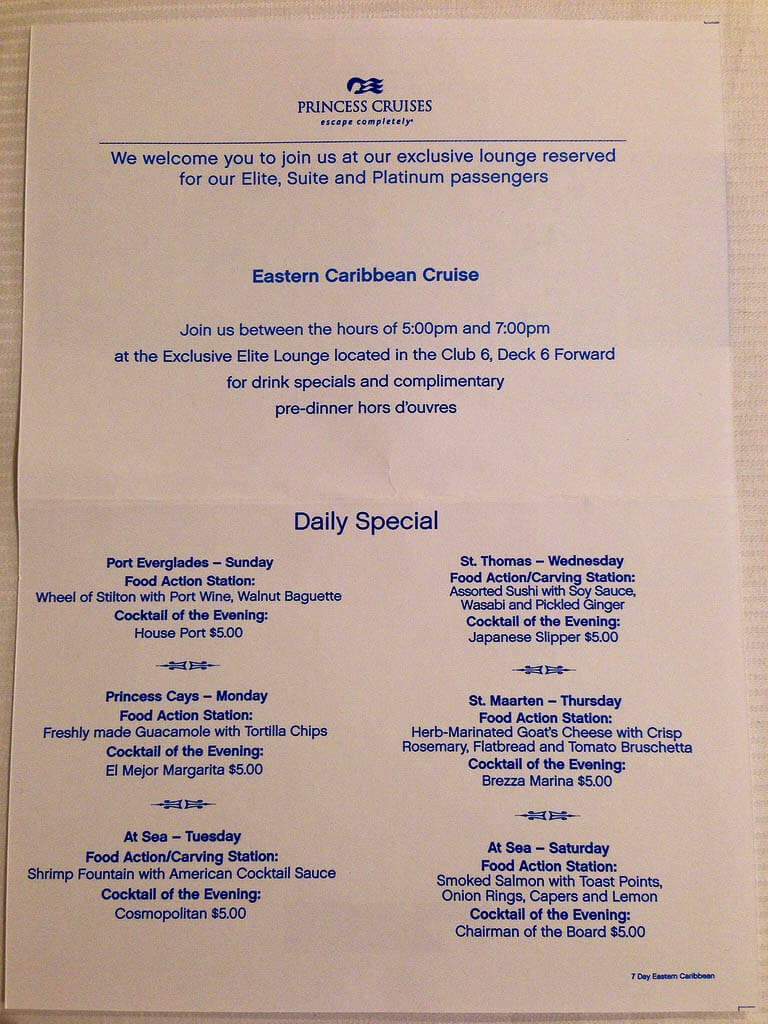 Princess Cruise line drink lists with prices. – cruise with gambee