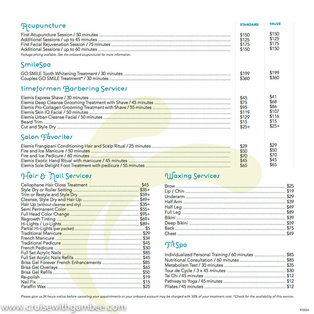 Carnival Cruise Spa Prices