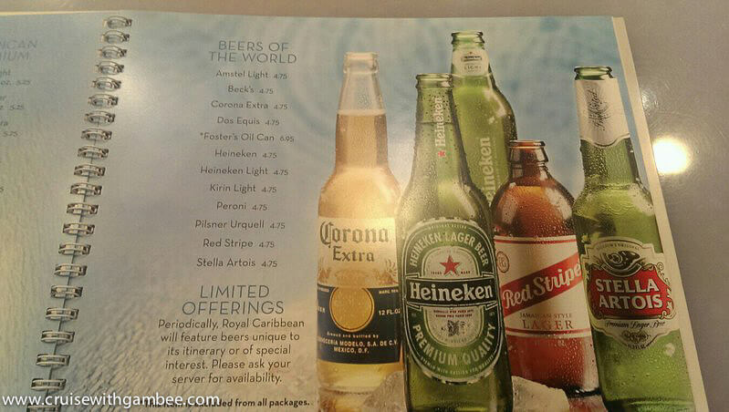 Royal Caribbean 2014 Drink Lists beers
