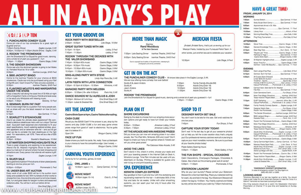 Carnival Valor Funtimes Daily Itinerary 
