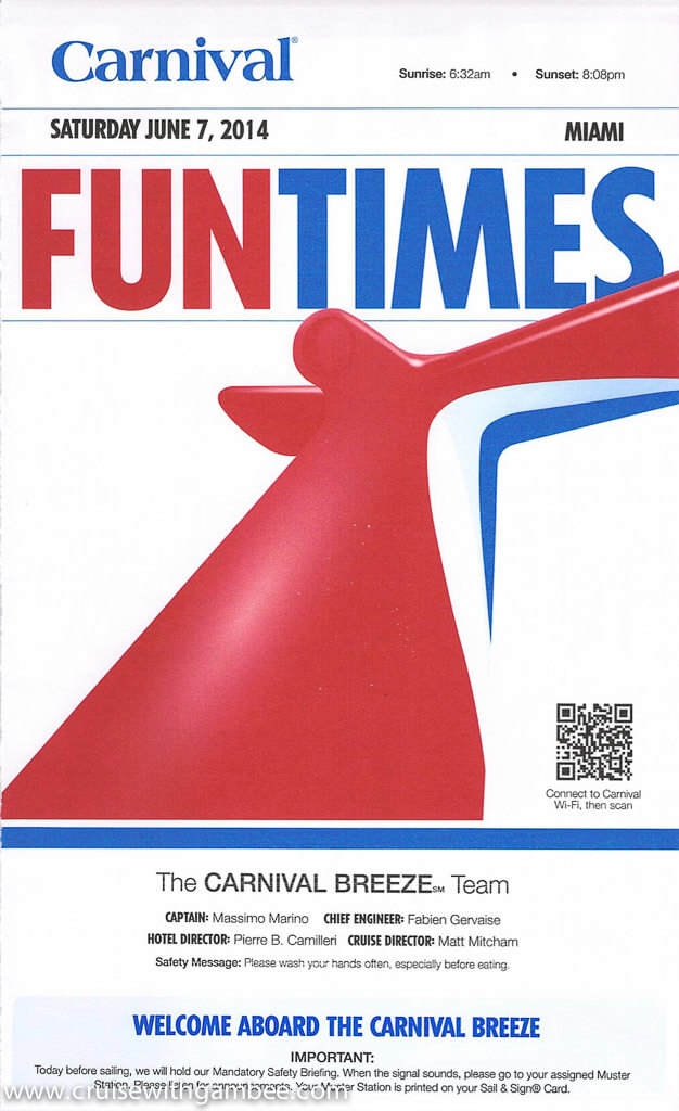 Carnival Breeze 8 Day daily funtimes Itinerary