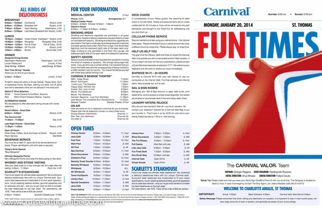Carnival Valor Funtimes Daily Itinerary 
