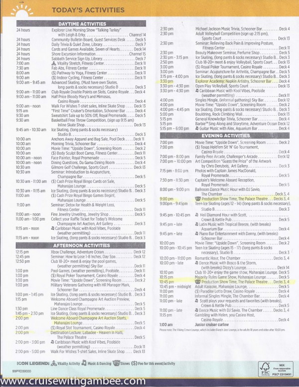 Explorer of the Seas Cruise Compass daily – cruise with gambee