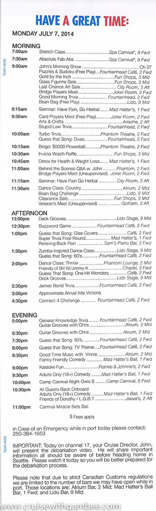 Carnival Miracle Fun Times Daily Itinerary 