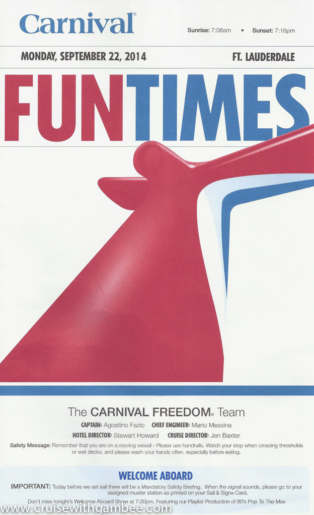 Carnival Fredoom FunTimes Daily program
