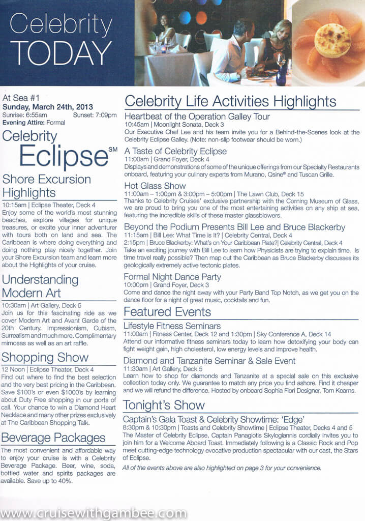 Celebrity Eclipse Today Daily Program