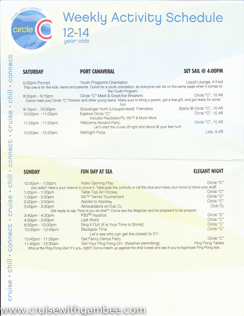 Carnival Circle C kids and Teens programs Schedule-2