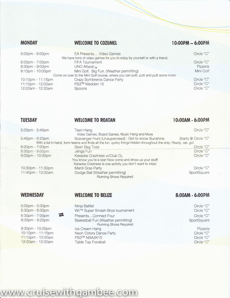 Carnival Circle C kids and Teens programs Schedule-3