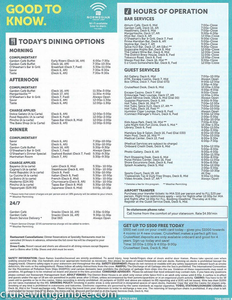 Norwegian Escape Daily eastern itinerary paper-10