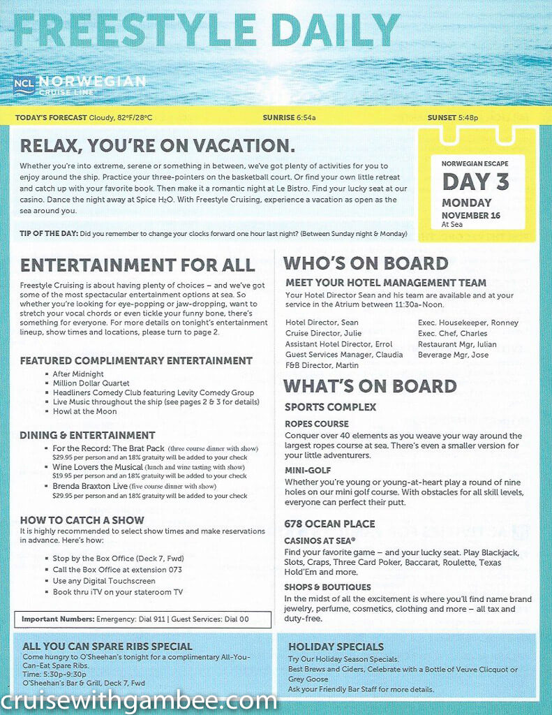 Norwegian Escape Daily eastern itinerary paper-14