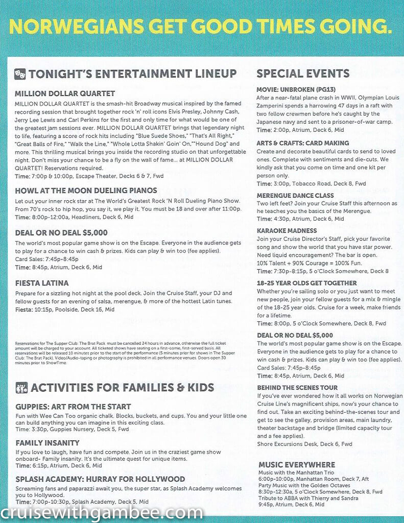 Norwegian Escape Daily eastern itinerary paper-21