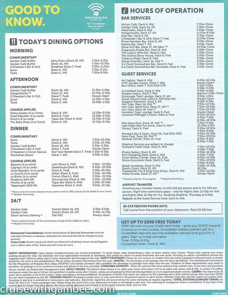 Norwegian Escape Daily eastern itinerary paper-28