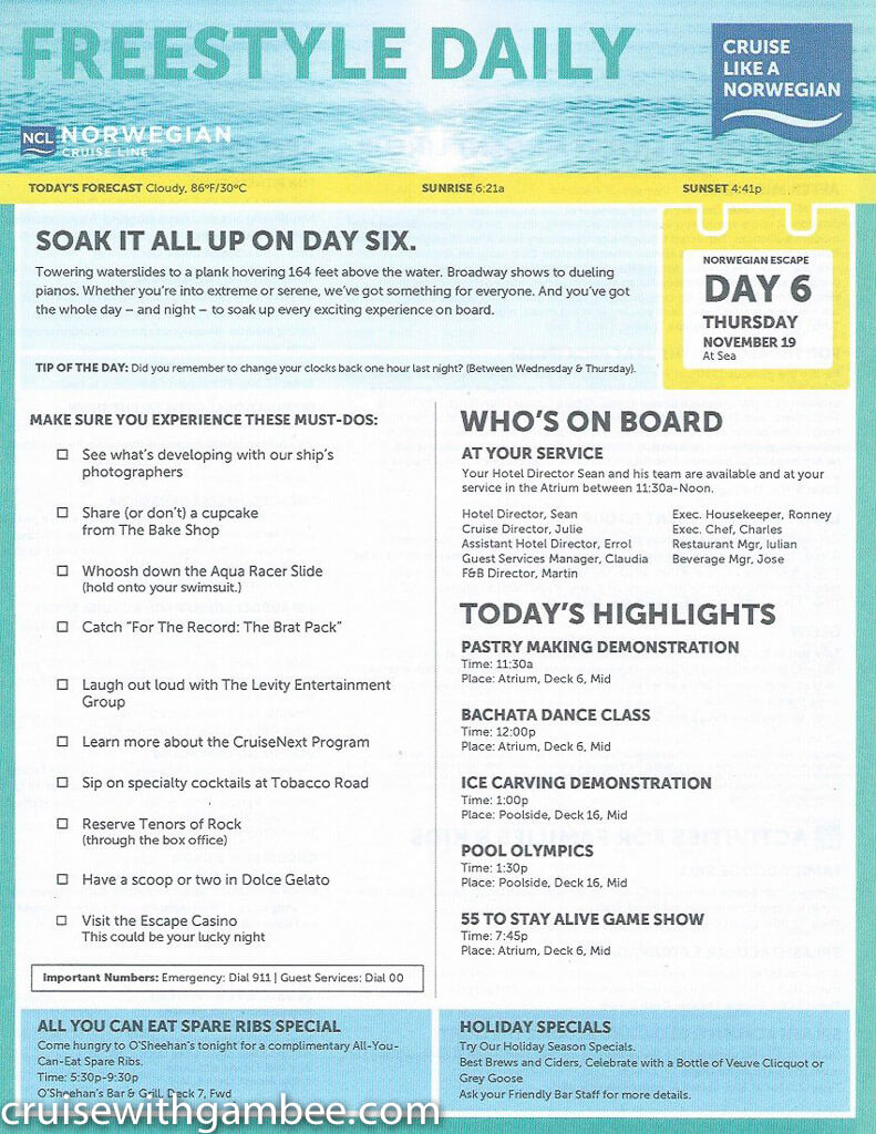 Norwegian Escape Daily eastern itinerary paper-29