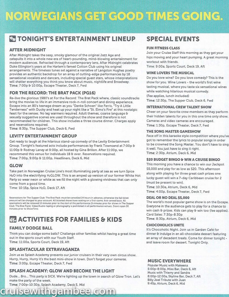 Norwegian Escape Daily eastern itinerary paper-30