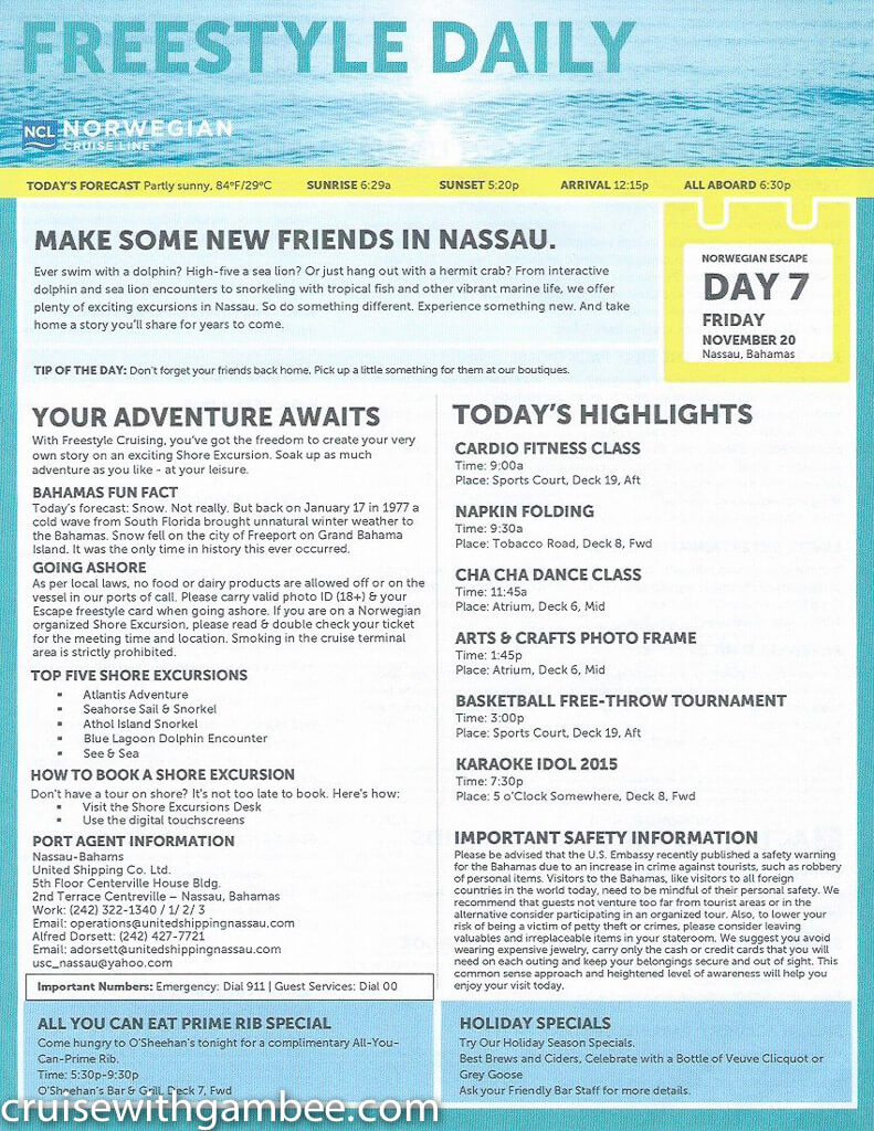 Norwegian Escape Daily eastern itinerary paper-34