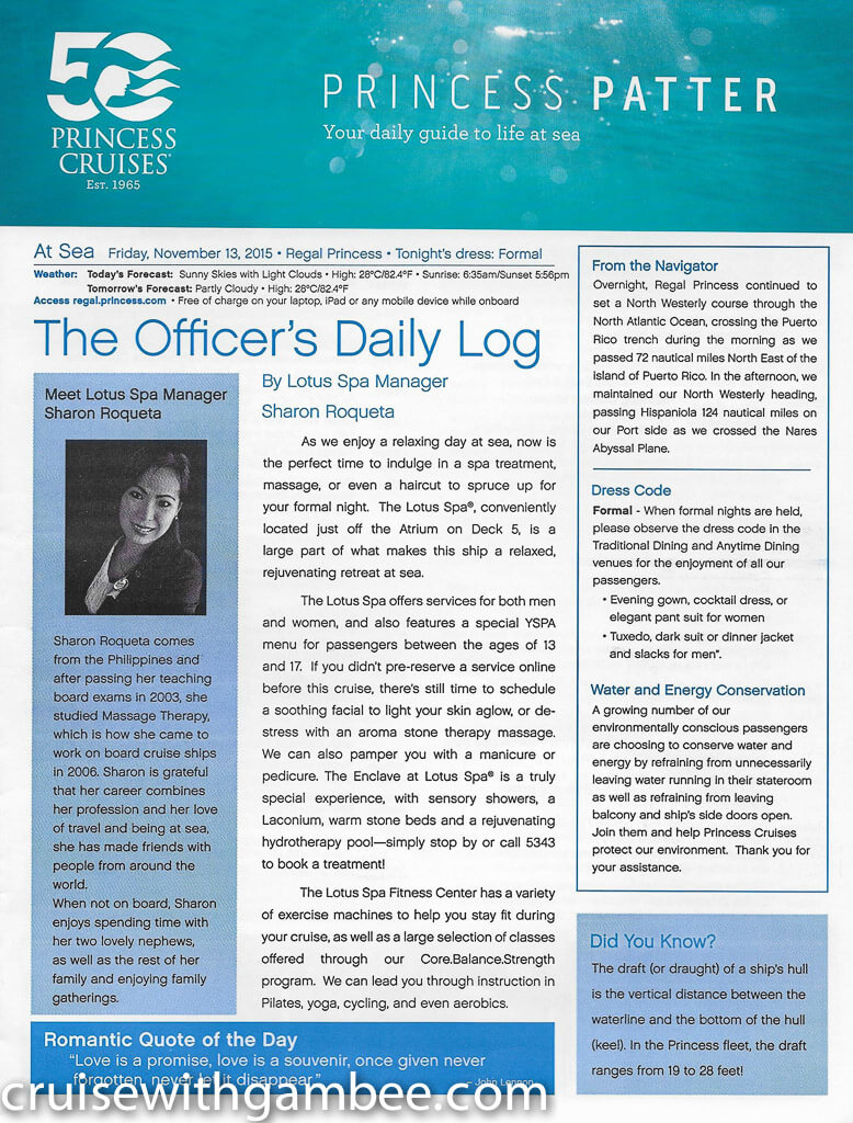 Regal Princess Patter Daily Guide-2
