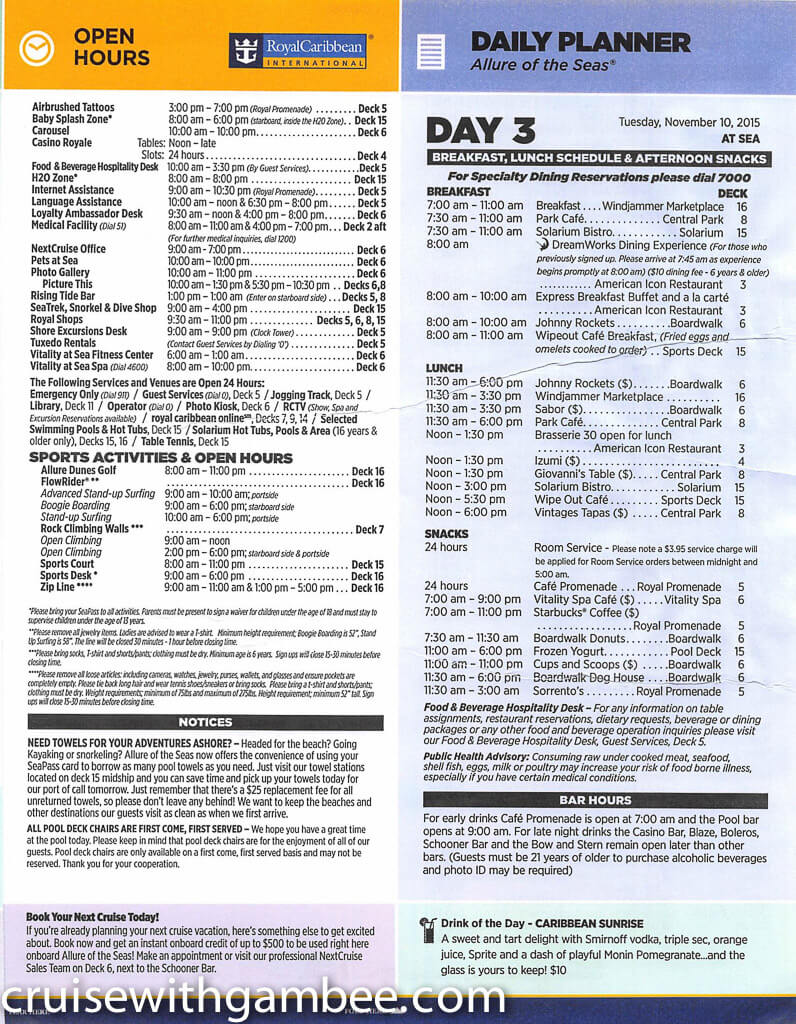 Royal Caribbean Allure of the Seas Compass Daily Paper-16