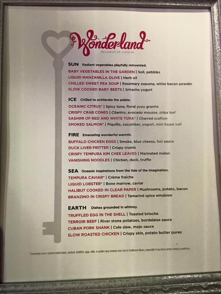 Royal Caribbean Wonderland menu