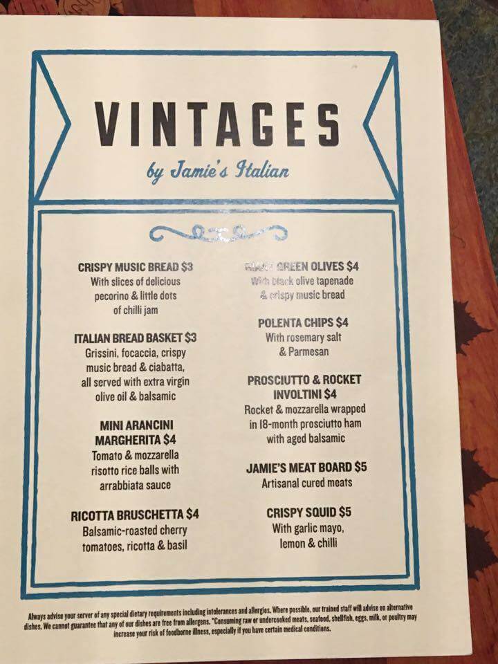 Royal Caribbean vintages food menu