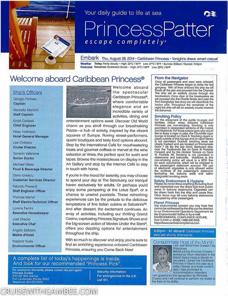Caribbean Princess Patter Daily Activities-1