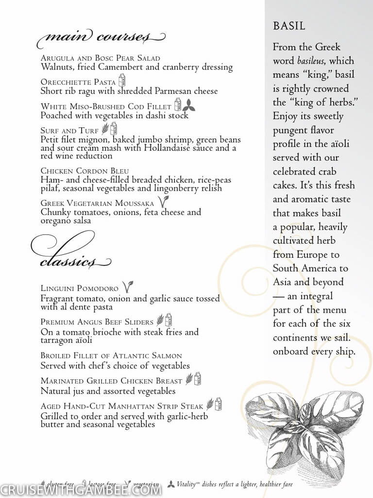 Royal Caribbean Main Dining room menus-10