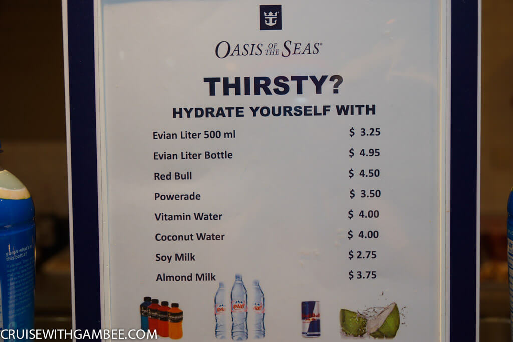 Royal Caribbean Drink Prices - Water, Red Bull, powerade, vitamin water 