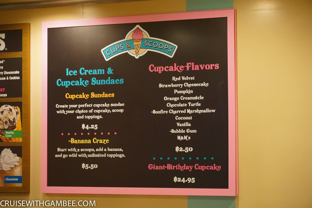 Royal Caribbean Ice cream parlor menu