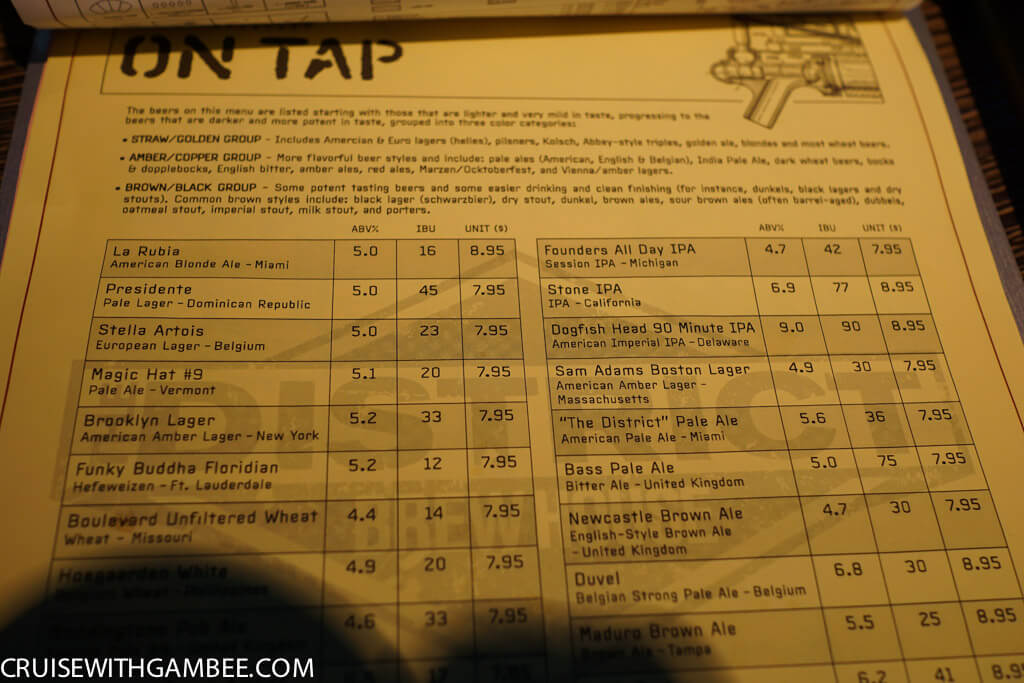 Norwegian Escape District Brew House beer prices